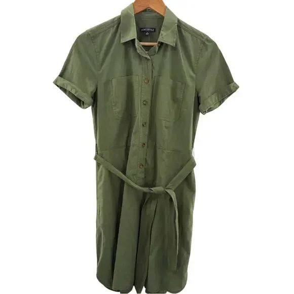 NWT J. Crew Mercantile Button Up Utility Shirt Dress in Deep Moss Green Size 2 - Picture 2 of 12